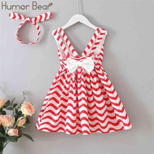 Meninas vestido verão colete v-pescoço moda listras halter curva princesa menina bebê bebê 210611