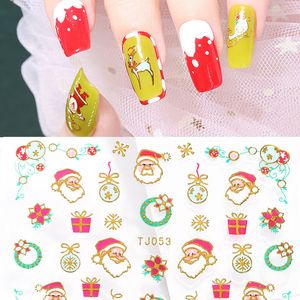 Boże Narodzenie Nails Naklejki 3D Brązowanie Xmas Design Samoprzylepne Naklejki Nail Metal Złoty płatki śniegu Santa Xmas Drzewo DIY Dekoracja