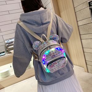 Atacado luxurys designers sacos esportes mochila ombro handbag lantejoulas orelha de coelho kids bag led rodando mochilas