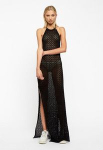 Verão Mulheres Sexy Dress Hollow-Out Halter Lace-up Backless Slit Beach Skirt