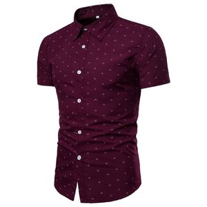 Marka Kotwica Drukuj Koszulki z krótkim rękawem Mężczyźni Sukienka Wielkość UE Slim Camisa Social Mens Shirts Casual Slim Fit 210714