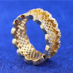 18CT Позолоченное сияющее сотовое кружевное кольцо с каменными камнями CZ Fit Pandora Charm Jewelry Worgagement Свадебные влюбленные Модное кольцо