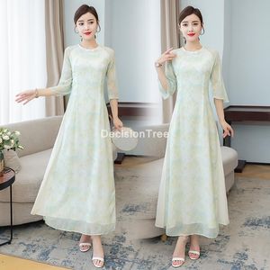 Etniska kläder 2021 Vietnam Aodai Cheongsam klänning vietnamesiska traditionella