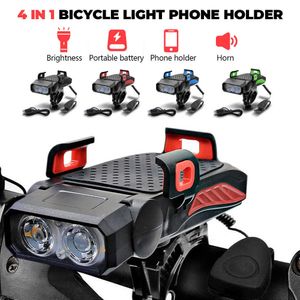 Neue 4 In 1 Fahrrad Licht Telefon Halter Power Bank Horn Wasserdicht USB Aufladbare Fahrrad Scheinwerfer Integrierte Handy Halterung