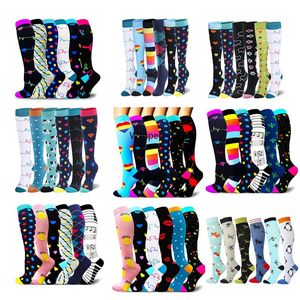 Sports Socks Compression 6 Par Stocking Women Running Cycling Men lår högt