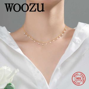 Woozu Real 925 Sterling Silver Natural Freshwater Barock Pearl Clavicle Choker Halsband för Kvinnor Bröllopsjubileum Smycken