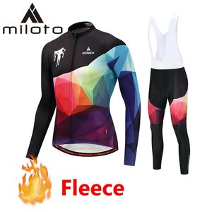 2024 Team Winter Cycling Jersey Set Abbigliamento da bicicletta Uomo traspirante Camicia a maniche lunghe in pile termico Pantaloni con bretelle da bici B1