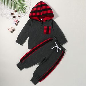 kids children's Sets Autumn suit for boys long-sleeved lattice pocket hooded sports casual sweater two-piece coat