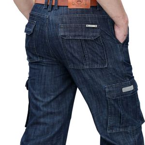 Vomint Mens Jeans Carga Denim Calças Regular Loose Fit Multi Bolsos Clássicos Lavagem Militar Wear Grande Tamanho 38 40 42 V7A1J012 210622