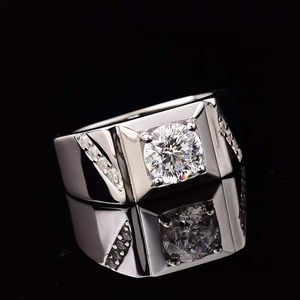 1-2ct S925 Sterling Silver Platinum Plated Men Ring D Color Male Moissanite Rings VVS Fine Jewelry Pass Diamond Tester