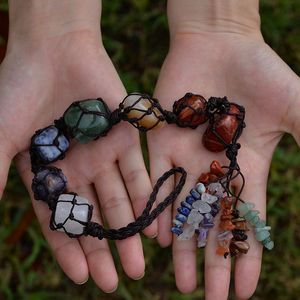 Natural Stone Pendants 7 Chakras Healing Energy Tassel Seven Chakra Set Car Wall Hanging Pendant For Decoration Home Meditation Decor Jade Amethyst Tiger Eye