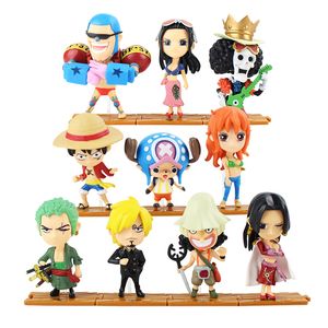 10st / lot en bit action figurer anime luffy zoro nami robin chopper sanji pvc brinquedos samling figurer leksaker x0503