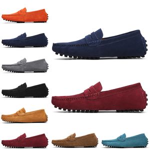 2021 Non-Brand men dress suede shoes black sky blue red gray orange green brown mens slip on lazy Leather shoe size 38-45