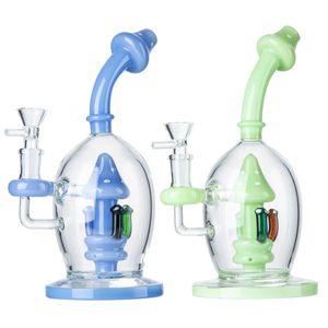 Mantar Cam Bong Mavi Yeşil Nargile Benzersiz Top Stil Bongs Showerhead Perc Percolator Dab Rig Petrol Kuleleri Su Boruları Bowl WP2192