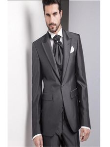 Włoski węgiel drzewny Tuxedo Garnitury Ślub Dostosowane Tuxedos for Men Prom Garnitury Kurtka Spodnie Kamizelka Krawat Męskie Blazers