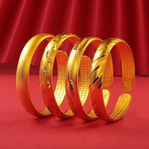 Bransoletka 24k Gold Color Bransoletka Kobiety Plating Yellow Feather Heart Sutra Open Sand Gypsophila Jewelry Bangles