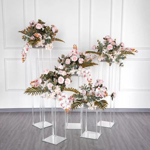 Acrylic clear square wedding pedestal cylinders pillar crystal centerpiece flower stand for wedding party senyu501