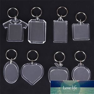 5pcs / lot rektangel hjärta runda stilar transparent tomt akrylinsats foto bildram nyckelring keychain diy split ring gåva