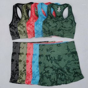 Completo da yoga Adapt Camo Set da palestra Abbigliamento sportivo da donna Set senza cuciture Abbigliamento da allenamento estivo Pantaloncini + Reggiseno sportivo 2 pezzi Tute sportive