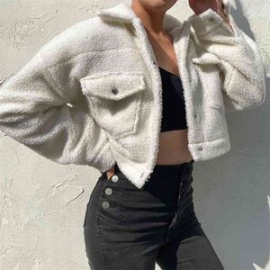 Casual Furry Lamb Woolen Coat Women's Autumn Winter Short Jacket Female Keep Warm Cropped Overcoat Single Breasted Outwear 210510