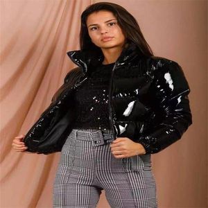 Women's Down & Parkas Ladies Winter Candy Color Puff Sleeve PU Leather Bread Cotton Jacket Fashion Short Slim Waterproof Warm Clothes