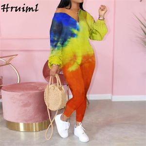 Mode Jumpsuits för Kvinnor Tie Dye Print Långärmad Plus Storlek Kvinnor Romper Outfit Casual Overaller Bodysuit 210513