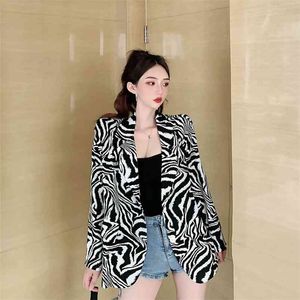 Весна осень женская куртка корейский стиль Zebra полоса тонкий с длинными рукавами сшитый пальто повседневная женский костюм куртки GX748 210507