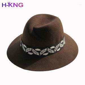 Geizige Krempe Hüte Französisch Stil Winter Fedora Hut Streifen Wolle Jazz Edle Damen Panama Temperament Mode Frauen