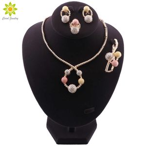 Nigéria charme mulheres redondo design colar bracelete brincos anel tendência de cristal festa de jóias moda conjunto de jóias garota presente h1022