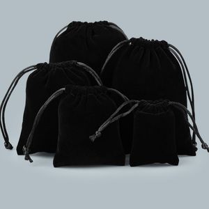 7*9CM 10*12CM Jewelry Bag Black Velvet Bead Bracelet Necklace Earring Pouches Drawstring Packaging Wedding Party Decor