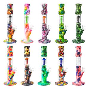 12.5" Silicone Bong Dab Rig Water Pipe with Birdcage Perc Hookahs smoke pipes recycler bubbler