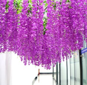 Multicolor dichte Wisteria Blume Künstliche Seide Rebe 110cm Elegant Rattan für Gartenhaus Hochzeitsdekoration