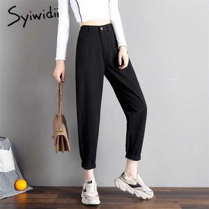 Syiwidii ​​wysokiej talii dżinsy dla kobiet dżinsowe spodnie styl ulicy vintage streetwear elastyczny czarny koreański moda mama 211129