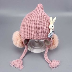 Outono inverno bonitos rosa bebê chapéus com tranças infantil headwear boné de malha quente chapéu de beanie para meninas acessórios para crianças 3-24m 211023