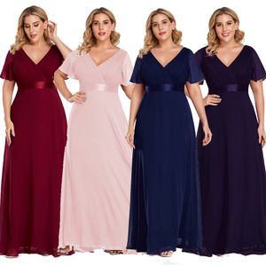 Plus size vestidos de noite longo elegante uma linha V Neck Ruffles Chiffon Formal Party Dress Robe de Soiree 2021