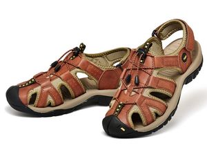 Äkta läder mode sommar män casual skor andningsbara strandsandaler sapatos maskulinos plus storlek 38-48