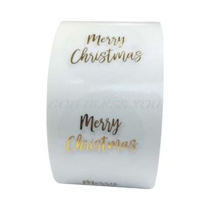 500 PCS Merry Christmas Stickers Gift Wrap Round Adhesive Seal Labels Gold Foil Stamping on Clear for Xmas Decor Envelope Cards Gift Packaging, 1 Inch 122958