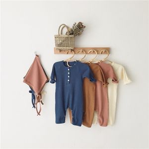 INS Kleinkind Baby Jungen Overalls Baumwolle Gerippter Stoff Blank Langarm Vorderknöpfe Designs Runder Kragen Neugeborenen Strampler Einteilige Bodys Kleidung M3705