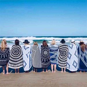 Towel 150CM Microfiber Round Tassel Beach Printed Quick-drying Shawl Mat Yoga 210728
