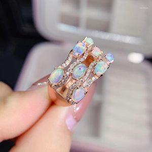 Klaster Pierścionki Meibapj Naturalny Opal Gemstone Moda Luxulious Dla Kobiet Real 925 Sterling Silver Charm Biżuteria ślubna