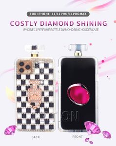 Diamond Ring Titular Cadeia de Cristal Bolsa de Perfume Frasco Capas Para Capas Para Samsung S21ultra S21 Note20 Nota10 S10Plus S9 Strass Designer Caso de telefone