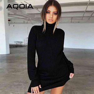 Vinter Sexig långärmad Turtleneck stickade klänning kvinnor plus storlek tröja kvinnlig elegant pullover mini es 210521