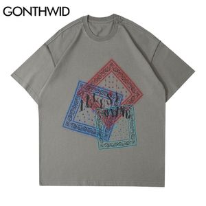 GONTHWID Tees Camicie Hip Hop Bandana Paisley Square Print Streetwear T-shirt Uomo Harajuku Hipster Manica corta in cotone Tees Tops C0315