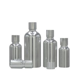 Garrafa de óleo essencial de prata 5ml 10ml 15ml 20ml 30ml 50ml 100ml tampa de parafuso vazio toner cosmético embalagem de embacotamento de embalagens de embalagem recipiente recarregável