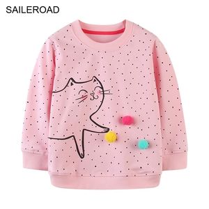 SAILEROAD Bebek Kız Tişörtü Hayvan Kediler Yürüyor Kızlar Hoodies Tişörtü Sonbahar Bebek Çocuk Giyim Pembe Renkler 211023