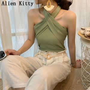 Alien Kitty Yeni Yaz Çok Yönlü Seksi Taze Moda Ücretsiz Vintage Seksi Tüm Maç İnce Örme Temel Tank Top 5 Renkler X0507