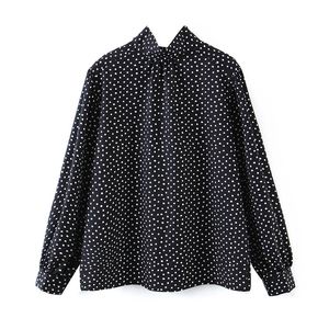 BLSQR Moda Polka Dot Stampa Crop Camicette Donna Vintage Manica lunga Orlo Nodo Camicie femminili Blusas Chic Top 210430