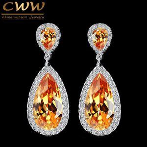7 Colors Classic Water Drop Design Silver Color Champagne Gold Crystal Women Dangle Earring With CZ Stones CZ078 210714