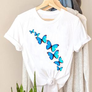 Женская футболка футболки женская бабочка Trend Trend милый стиль дамы мода одежда графическая футболка Top Lady Print женский тройник с коротким рукавом