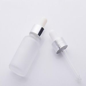 wholesale 15ml clear frost glass dropper bottle cosmetic essential oil bottles with gold silver black cap